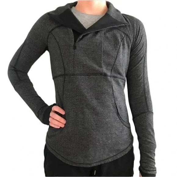 Lululemon Womens Black and Grey Sz 8 Base Runner 1/2 Zip Breathable Pullover - Picture 5 of 12